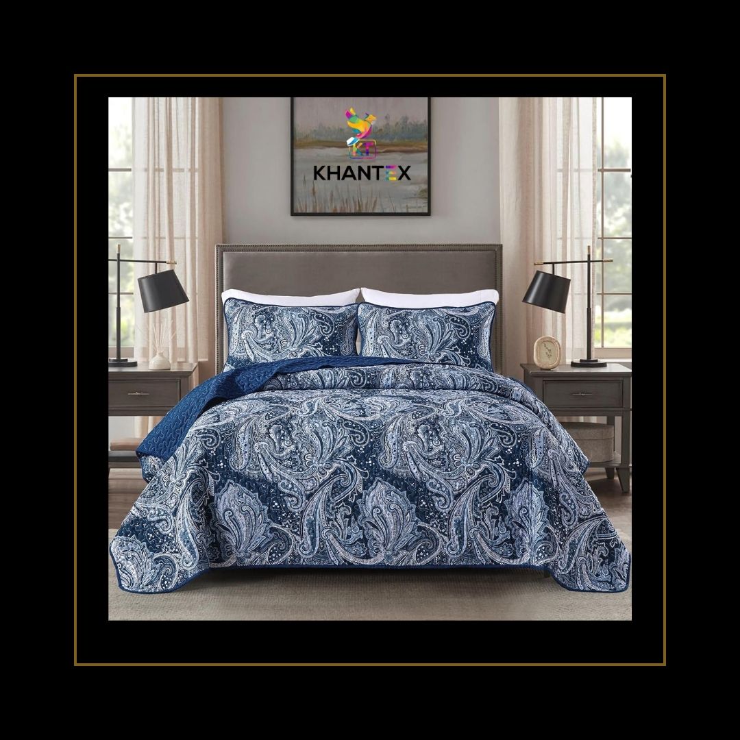 Navy Paisley Quilt Set